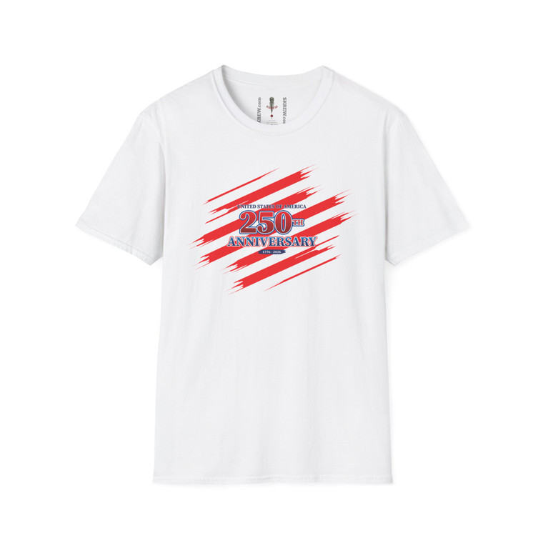USA 250th Anniversary 1776-2026 Red White Stripes Softstyle T-Shirt — Patriotic Tee Independence Day July 4th