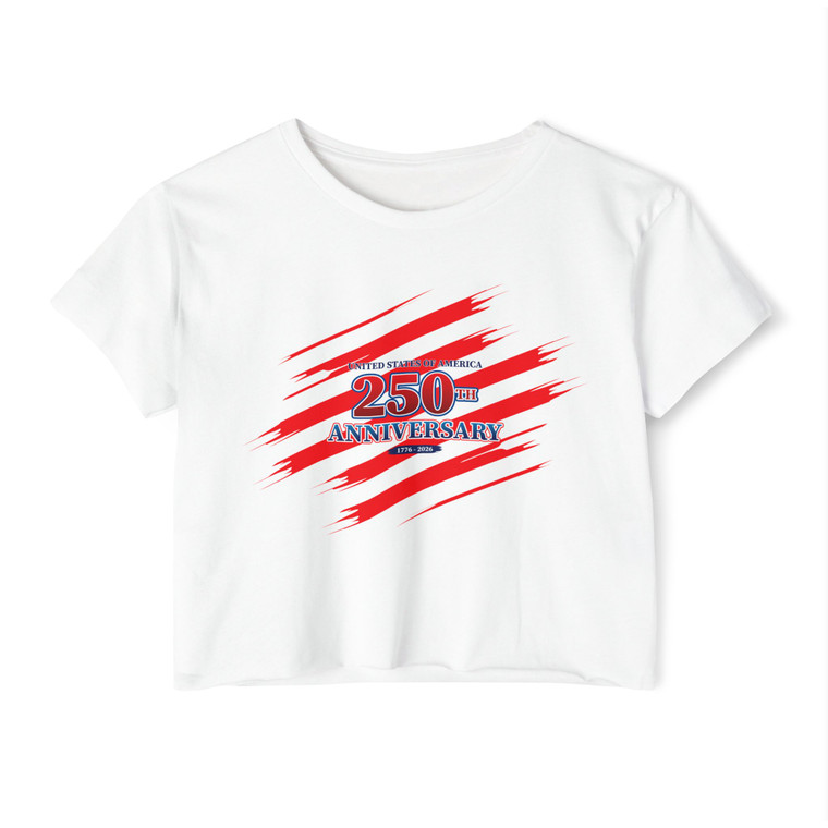 USA 250th Anniversary 1776-2026 Red White Stripes Women's Festival Crop Top — Patriotic Tee Independence Day July 4th