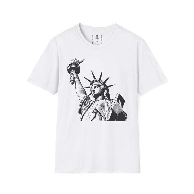 Statue of Liberty Bust Graphic Softstyle T-Shirt — NYC Landmark Tee 4th of July Independence Day USA United States of America