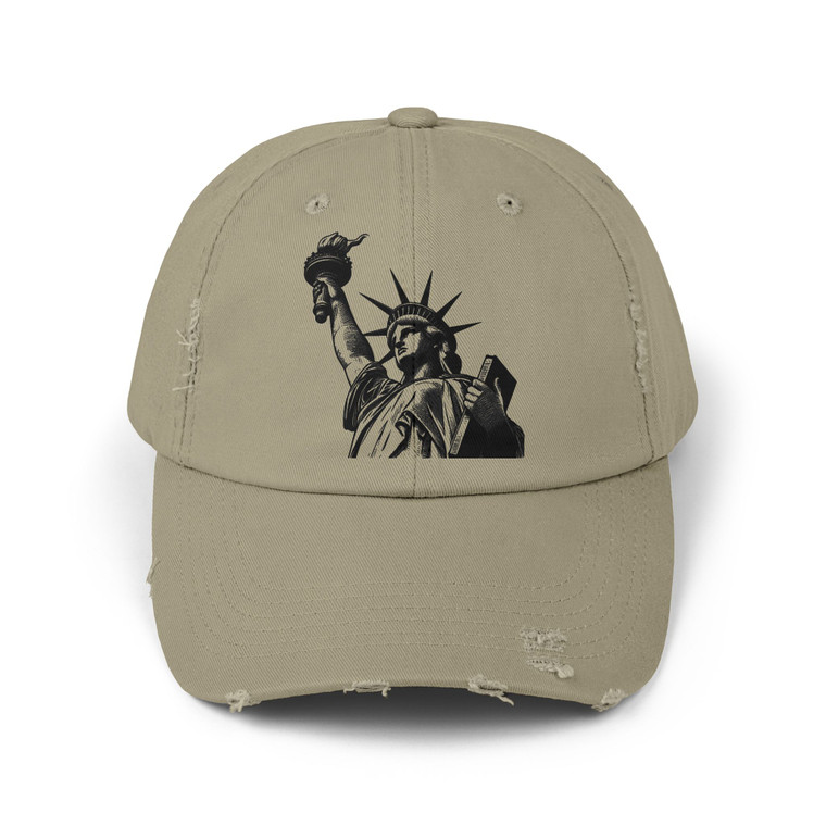 Statue of Liberty Bust Distressed Baseball Cap – Vintage NYC Patriotic Hat Independence Day July 4th USA United States of America