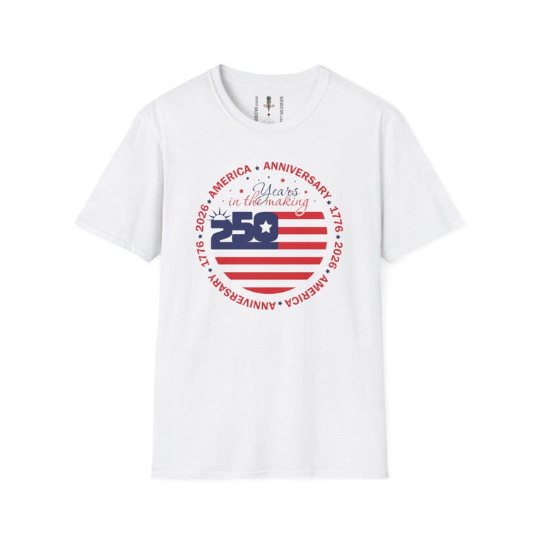 America USA 250 Anniversary 1776 2026 Unisex Softstyle T-Shirt Patriotic Semiquincentennial Sestercentennial Quarter-Millennial 