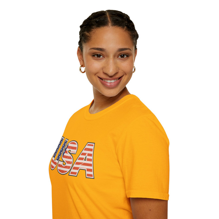 USA Flag Grunge Graphic Softstyle T-Shirt – Patriotic American Stars & Stripes Tee United States of America
