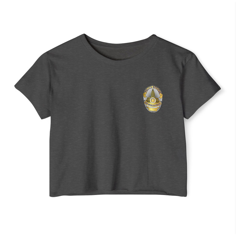 Los Angeles Police Department Shield Chest Logo Crop Top T‑Shirt — LAPD Law Enforcement Badge Emblem Women's Festival Tee