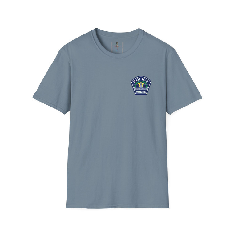 Austin Texas Police Patch Softstyle T-Shirt — Law Enforcement Small Chest Emblem Tee