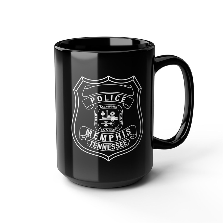 Memphis Tennessee Police Shield Black Coffee Mug - Law Enforcement Small Chest Badge Emblem Cup 11oz 15oz