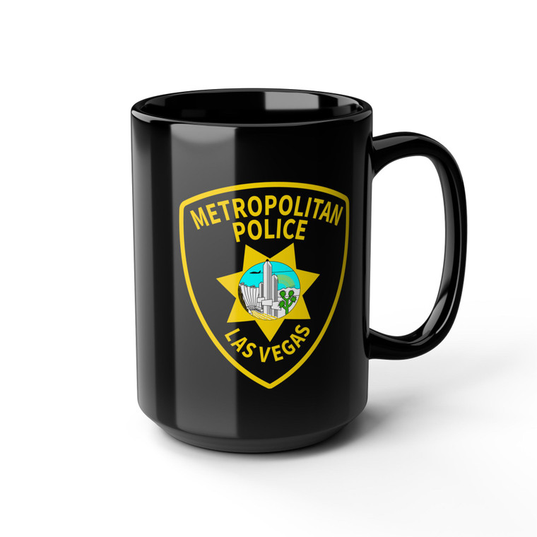 Las Vegas Nevada Metropolitan Police Patch Black Coffee Mug - Law Enforcement Small Emblem Cup 11oz 15oz