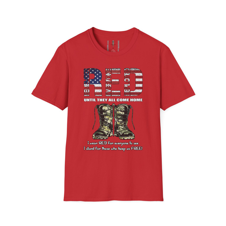 RED Remember Everyone Deployed USA Patriotic Military Tribute Softstyle T-Shirt — "Stand for Those Who Keep us Free"