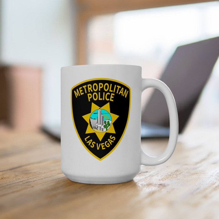 Las Vegas Nevada Metropolitan Police Patch White Coffee Mug - Law Enforcement Emblem Cup 11oz 15oz
