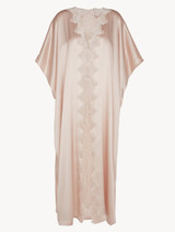 Rose Beige long silk robe with  macramé_0