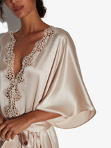 Rose Beige long silk robe with  macramé_5