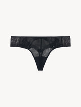 시어 블랙 자수 튤로 장식된 끈 팬티_0
