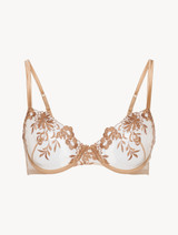 자수 튤로 장식된 베이지 라이크라 언더와이어 브라_0