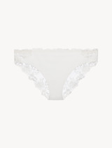 자수 튤로 장식된 오프 화이트 라이크라 미디엄 브리프_0