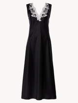 Black silk satin long nightgown with frastaglio_0