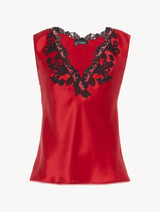 Red silk satin top with frastaglio_0