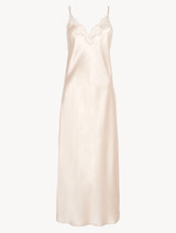 Rose Beige silk long nightgown with macramé_1