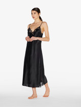 Black silk long nightgown with macramé_9