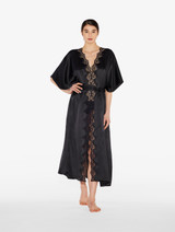 Black long silk robe with  macramé_5