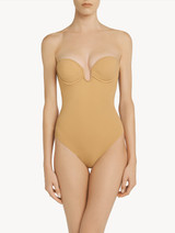 Hazel-coloured underwired padded U-bra bodysuit_1