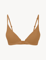 Hazel-coloured non-wired padded triangle V-bra_0