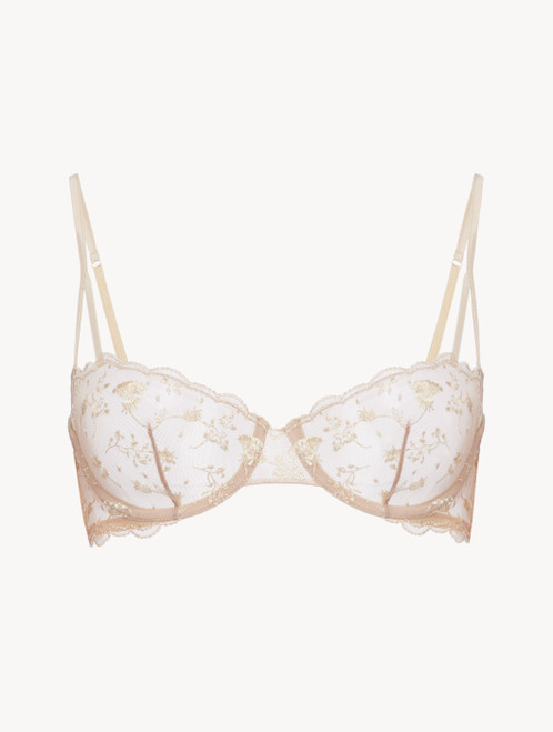 헤일로 & 아이보리 누드 자수 튤로 장식된 발코넷 브라_3
