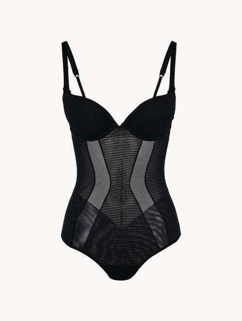블랙 스트레치 튤로 장식된 바디수트_3