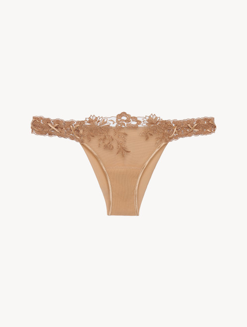 자수 튤로 장식된 베이지 라이크라 브라질리언 브리프_2
