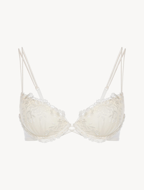 자수 튤로 장식된 오프 화이트 라이크라 푸쉬-업 브라_3