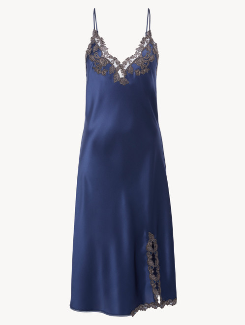 Blue silk satin short nightgown with frastaglio_3