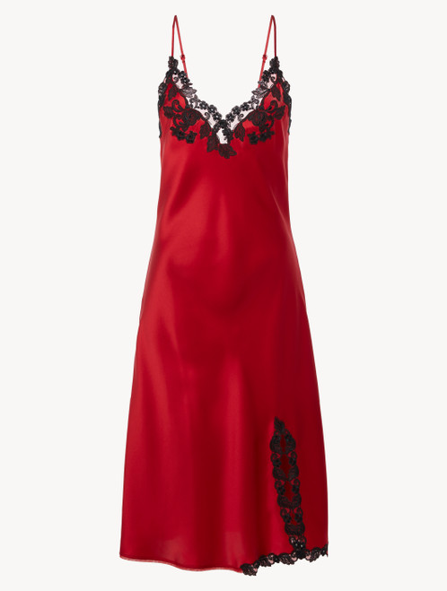 Red silk satin short nightgown with frastaglio_2