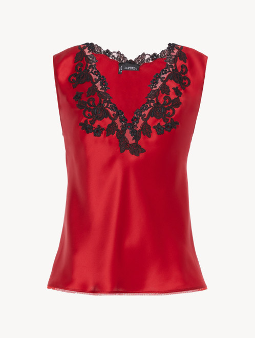 Red silk satin top with frastaglio_0