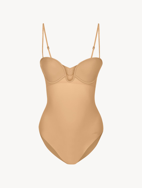 Amaretto-coloured underwired padded U-bra bodysuit_4