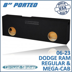 black 8" dual ported sub box, fits 06-23 dodge ram regular and mega cab black 8" dual ported sub box, fits 06-23 dodge ram regular and mega cab