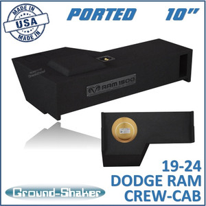 black 10" single ported sub box, fits 19-24 dodge ram 1500 crew-cab black 10" single ported sub box, fits 19-24 dodge ram 1500 crew-cab