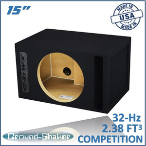 black 15" single reinforced ported sub box