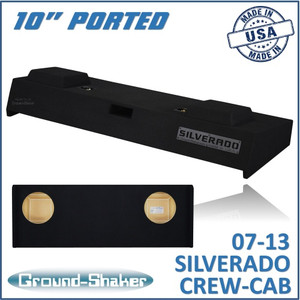 black 10" dual ported sub box, fits 07-13 chevy silverado crew-cab