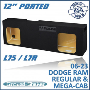 black 12" dual ported solobaric sub box, fits 06-23 dodge ram regular and mega cab black 12" dual ported solobaric sub box, fits 06-23 dodge ram regular and mega cab