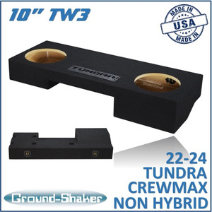 black 10" tw3 dual sealed sub box, fits 22-24 toyota tundra crew-max (non-hybrid) black 10" tw3 dual sealed sub box, fits 22-24 toyota tundra crew-max (non-hybrid)