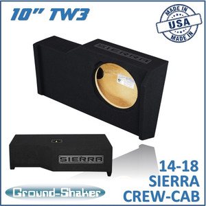 14-18 GMC Sierra Crew-Cab Black 10" Single Sealed Tw3 Subwoofer Box