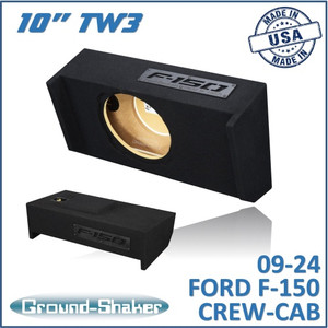 black 10" single sealed tw3 sub box, fits 09-24 ford f-150 crew-cab black 10" single sealed tw3 sub box, fits 09-24 ford f-150 crew-cab