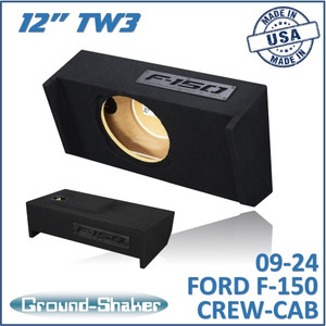 black 12" single sealed tw3 sub box, fits 09-24 ford f-150 crew-cab black 12" single sealed tw3 sub box, fits 09-24 ford f-150 crew-cab