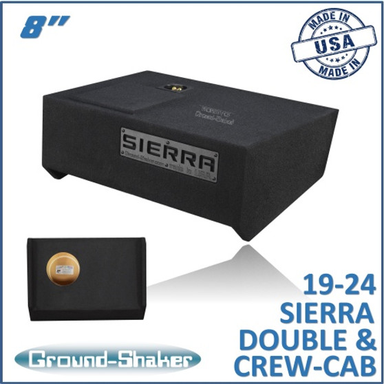 black 8" single sealed sub box, fits 19-24 gmc sierra double & crew-cab