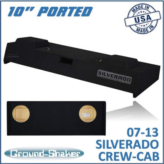 black 10" dual ported sub box, fits 07-13 chevy silverado crew-cab