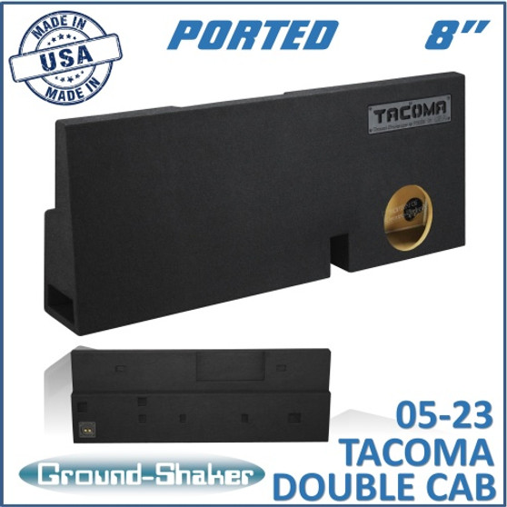 black 8" single ported sub box, fits 05-23 toyota tacoma double-cab