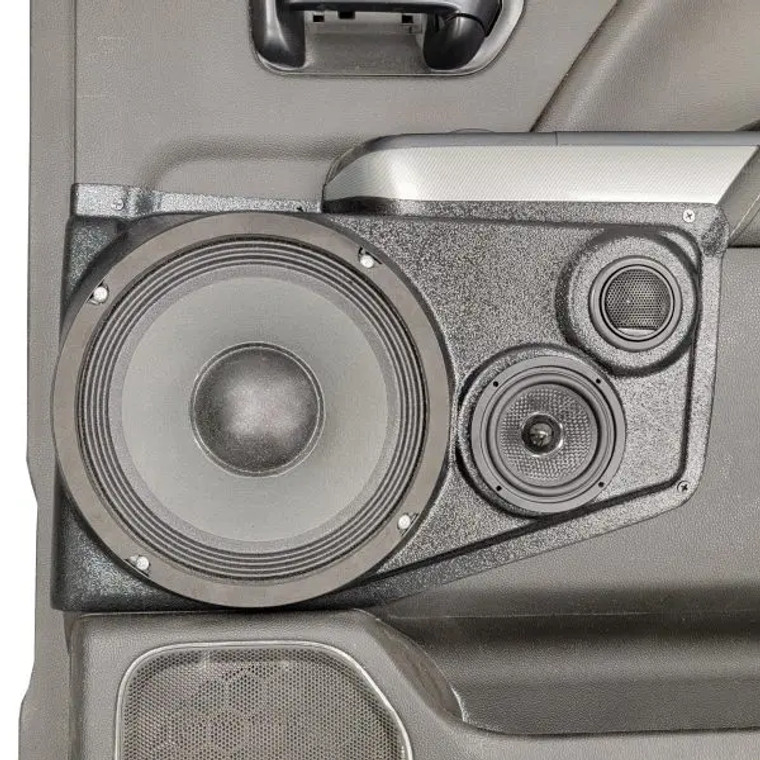 Single 8″ and Single 3.5″ and Single Tweeter Speaker Pods for the Rear Door of a 14-18 Chevrolet Silverado-GMC Sierra Crew Cab