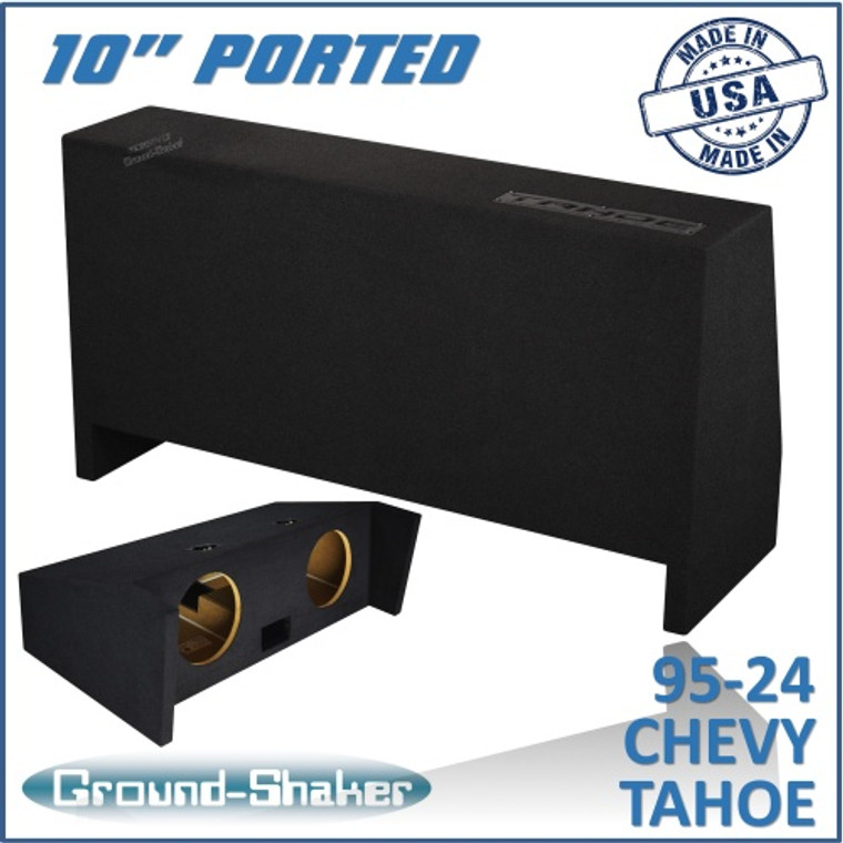 black 10" dual ported sub box, fits 95-24 chevy tahoe (w/3rd row seat)