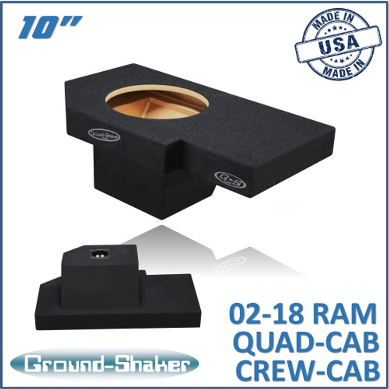 black 10" single sealed sub box, fits 02-18 dodge ram 1500 crew-cab & ext-cab