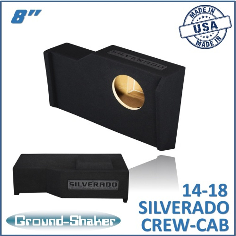 black 8" single sealed sub box, fits chevy 14-18 silverado crew-cab
