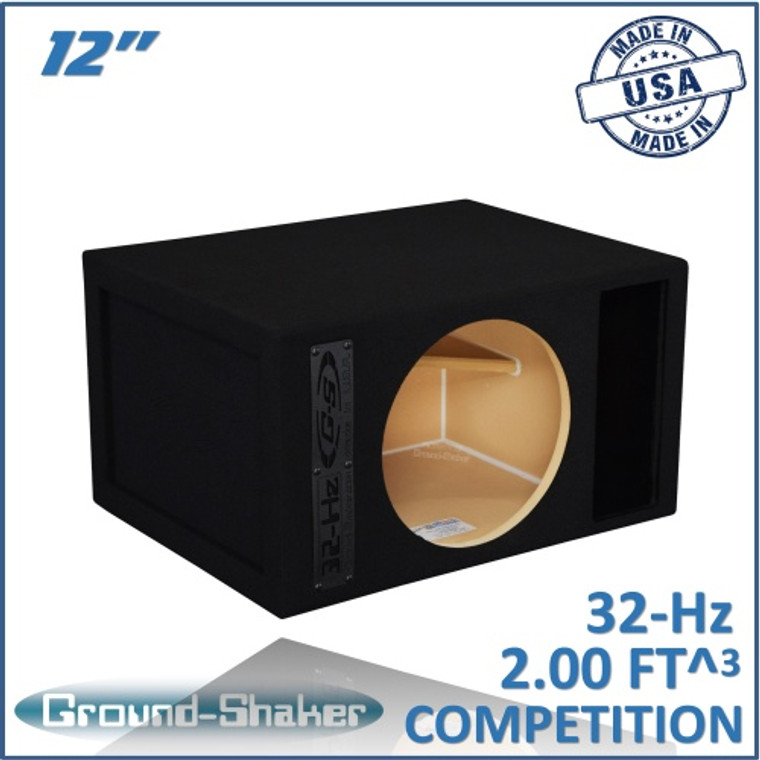 black 12" single competition 32hz ported sub box