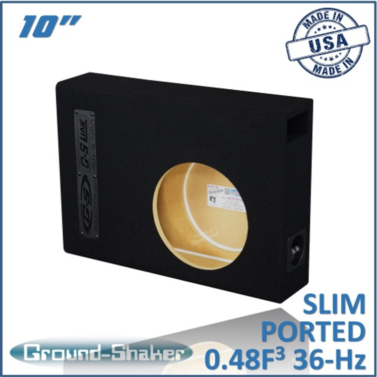 black 10" single slim ported sub box